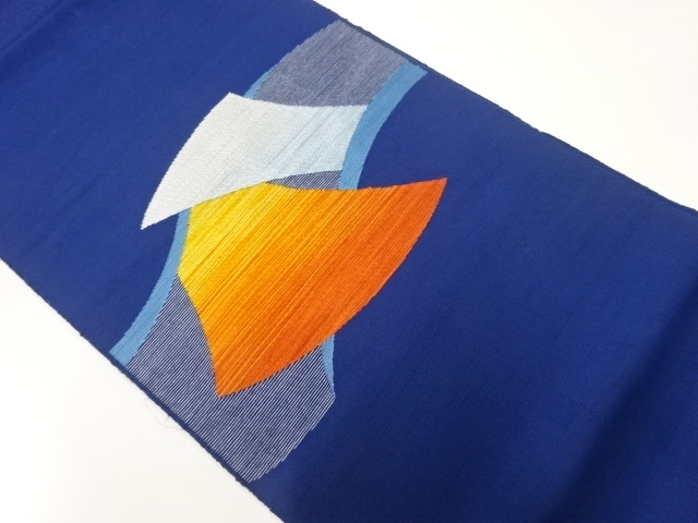 アンティーク　手織り紬抽象模様織出し名古屋帯